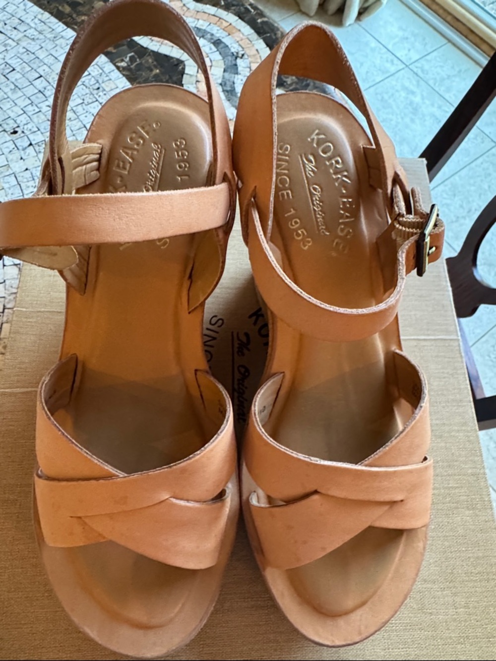 Kork-Ease Women's Cognac Leather Platform Sandals with Ankle Buckle - Picture 3 of 4